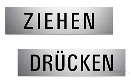 Türschilder Ziehen - Drücken 160x40 mm 2er-Set Aluminium silbermatt-eloxiert selbstklebend Nr.28008-E von OFFORM DESIGN