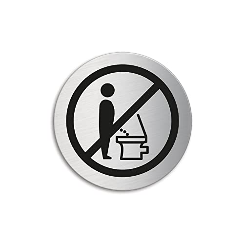 Schild Bitte setzen Ø 60 mm Toilettenschild aus Edelstahl fein-matt gebürstet selbstklebend Nr.7012 von OFFORM DESIGN