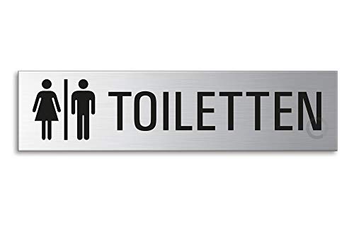 WC Schild Damen Herren 160x40 mm Toilettenschild aus Edelstahl fein-matt gebürstet selbstklebend 8310 von OFFORM DESIGN