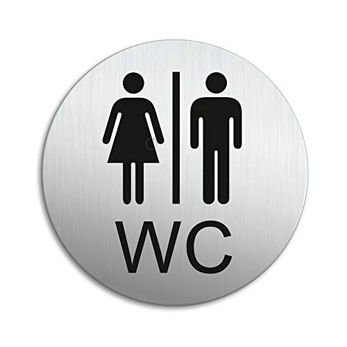 WC Schild Damen Herren Toilettenschild Ø 100 mm Aluminium vertikal gebürstet Edelstahloptik selbstklebend Nr.53203-K von OFFORM DESIGN