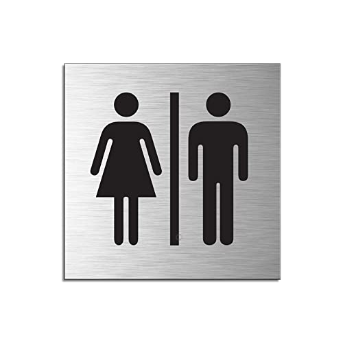 WC-Schild Türschild Toilettenschild Damen + Herren | Aluminium Edelstahloptik | 80x80 mm | Nr.11513-S von OFFORM DESIGN