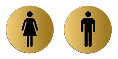 WC-Schilder Damen Herren Ø 75 mm Toilettenschilder 2er-Set Aluminium matt-gold eloxiert Nr.6700-M von OFFORM DESIGN