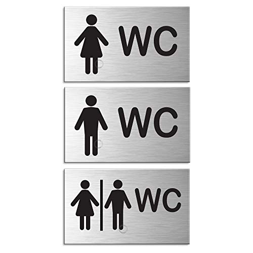 WC-Schilder Türschilder Toilettenschilder 3er-Set WC Damen/Herren WC Damen WC Herren Aluminium Edelstahloptik 60x100 mm Sparversand Nr.44669-S von OFFORM DESIGN
