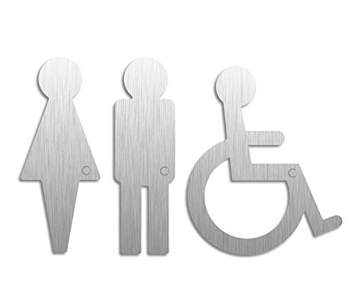 WC Toilettenschilder Damen Herren Behinderte 3er Set Edelstahl selbstklebend H = ca.120 mm Nr.1107 von OFFORM DESIGN