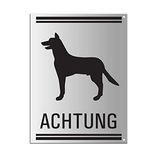 Schild Achtung Hund 200 x 150 mm 4 Löcher Aluminium silber matt eloxiert von OFFORM DESIGN