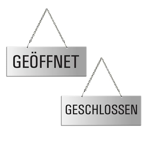 Wendeschild Geöffnet/Geschlossen Hängeschild aus Aluminium matt-silber 175x65 mm Nr.31203-E von OFFORM DESIGN