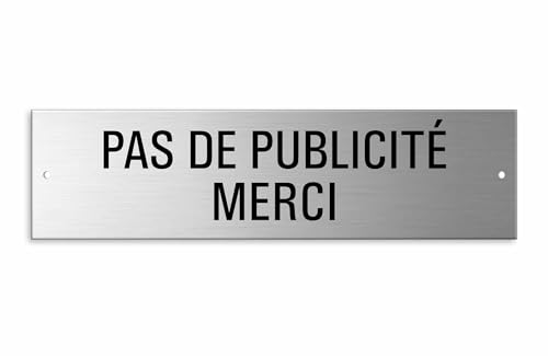 XL Schild "Pas de Werbung" Merci 15 x 4 cm Aluminium gebürstet Edelstahl-Optik 2-fach gelocht XL Schild "Pas de Werbung" Merci 15 x 4 cm Aluminium gebürstet Edelstahl-Optik 2-fach gelocht von OFFORM DESIGN