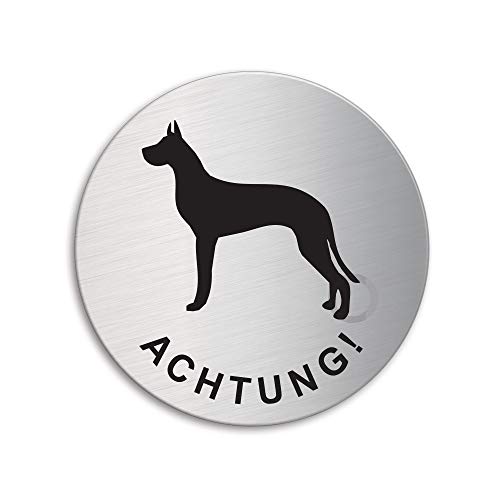 Schild - Achtung Dogge | Hundewarnschild | Türschild aus Edelstahl Ø 75 mm selbstklebend Nr.39302 von OFFORM