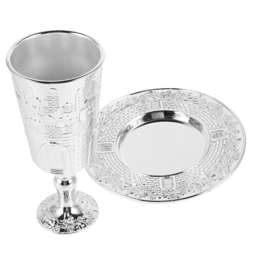 OFFSCH Schabbatbecher Metallbecher Judaica Satz Mit Untertasse Kidduschbecher Weinbecher Für Schabbat Feierlichkeiten Zinklegierung Behälter von OFFSCH
