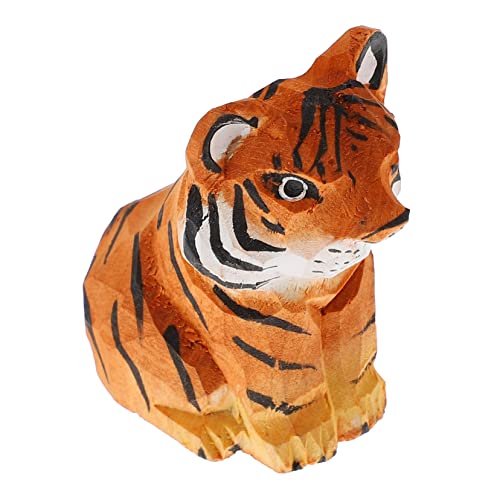 OFFSCH 1stk Handgeschnitzter Tiger Maskottchen-dekor Erfolgsfigur Zodiac Figur Holztiere Chinesische Wahrsagerfigur Esstisch Deko Dekoration Schreibtisch Massivholz Büro Handgemacht von OFFSCH