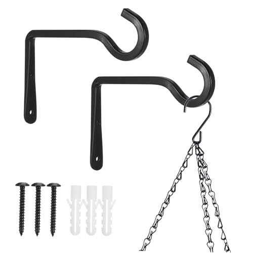 OFFSCH 2 Stück Schwereisen Wandhaken Schwarz für Außenbereich Vielseitige Hängehalterungen für Laternen Pflanzgefäße Vogelhäuser Minimalistisches Design Einfache Montage ohne Schrauben von OFFSCH