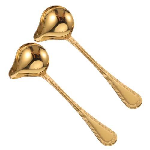 OFFSCH 2 Suppenkellen: Edelstahl Mit Langen Hakengriffen, Portionskontrolle, Servierlöffel, Soßenkellen Aus Metall Zum Kochen, Portionieren Von Suppen Und Soßen, Golden von OFFSCH