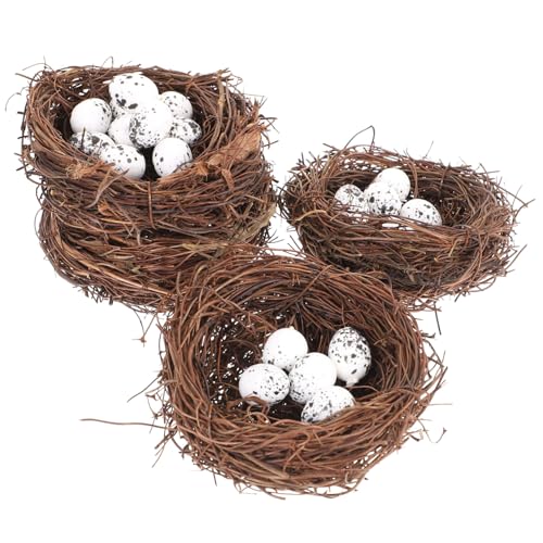 OFFSCH 24 Stück Simuliertes Vogelnest -Set groß gefälscht Vogel-Ei- Form Künstliche Eier frühlingsdeko Künstliches Vogelnest aus Rattan Vogelnestbeschäftigung Birdeihandwerk Bambus von OFFSCH