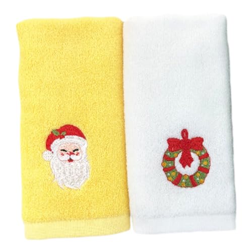 OFFSCH Weihnachtshandtuch-Set 2-teilig Weihnachtlich Gemusterte Handtücher Bestickte Badetücher Aus Baumwolle von OFFSCH