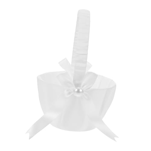 OFFSCH 4 Stück Teiliges Satin Blumenmädchen Korb Weiß mit Perlen und Schleife Stabiler Blütenkorb für Hochzeit Eleganter Satin- Vielseitig für Hochzeitsdekoration und Feierlichkeiten von OFFSCH
