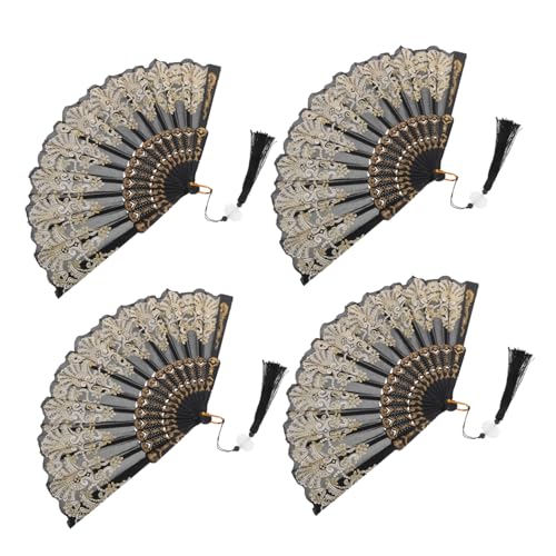 OFFSCH 4 Stück Teiliges Set Chinesische Faltbare Handfächer Schwarz mit Quaste Elegant und Vielseitig für Hochzeit Tanz Party und Dekorative Alltagsnutzung OFFSCH 4 Stück Teiliges Set Chinesische Faltbare Handfächer Schwarz mit Quaste Elegant und Vielseitig für Hochzeit Tanz Party und Dekorative Alltagsnutzung von OFFSCH