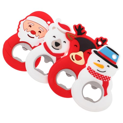 OFFSCH 4 Stück Tragbare Magnetische Flaschenöffner mit Niedlichen Weihnachtsmotiven Kompakt und Leicht für Küche Bar und Festtagsfeiern Praktische Bier Sodaöffner für Unterwegs und von OFFSCH