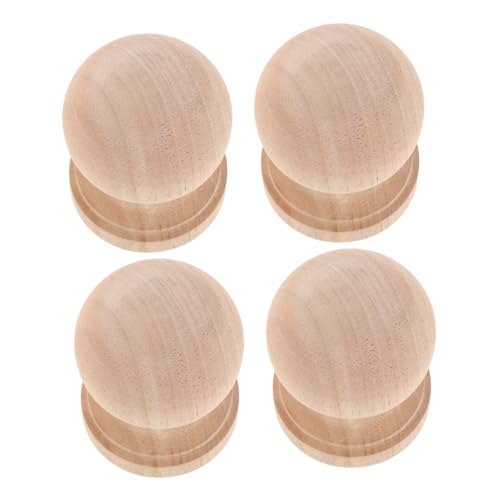 OFFSCH 4stücke Zaunpfosten-endstücke Aus Holz Unlackiert Dekorative Runde Holzkugel-endstücke Für Gardinenstangen Holzspindelstangen Zum Basteln Geländerstäbe von OFFSCH