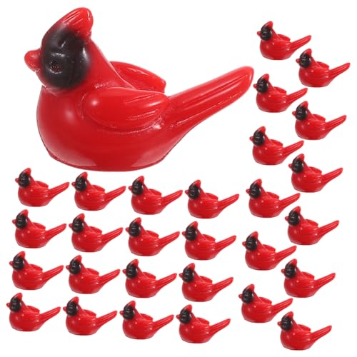 OFFSCH 50 Stück Mini Resin Rote Vogel Figuren Miniatur Weihnachtsdekoration Moss Micro Landschaft Garten Accessoires Realistische Tier Ornamente Für Party Cake Topper von OFFSCH