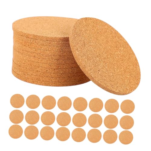 OFFSCH 50 Stück Runde Kork-untersetzer Selbstklebend Hitzebeständige Isolierpads für Getränke Saugfähige DIY Kaffeetassenpads für Wohn Esszimmertische von OFFSCH