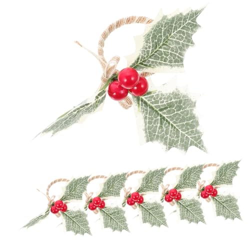 OFFSCH 6 Stück Serviettenringe Mit Künstlichem Grünem Blatt Serviettenringe Beeren Serviettenhalter Beeren Servietten Weihnachtsservietten Weihnachtsserviettenschnallen von OFFSCH