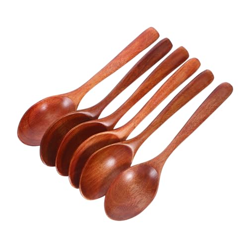 OFFSCH 6 Stück Teiliges Lange Holzlöffel Japanischer Stil Natürliche Holzkellen mit Langem Griff für Kaffee Honig Dessert Rutschfest Leicht Vielseitig für Küche von OFFSCH