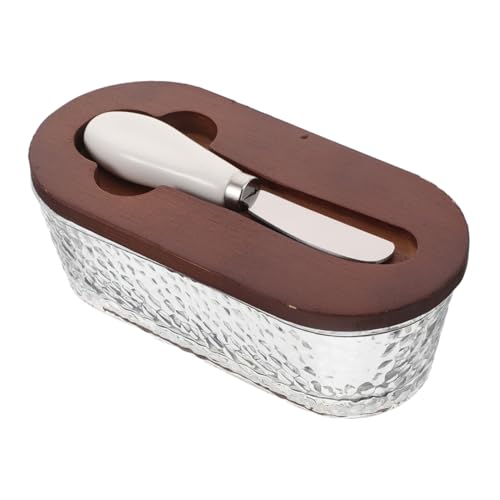 OFFSCH Airtight Butter Keeper aus Klarem Glas mit Deckel und Spatel Luftdichte Butterdose für Kühlschrank und Arbeitsplatte Praktischer Butter Käsebehälter zur Frischhaltung von OFFSCH