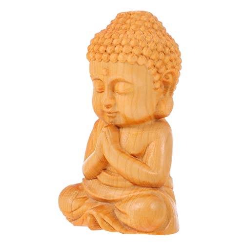 OFFSCH 1stk Maitreya-Buddha-Ornamente Decoraciones para Sala De Casa Sitzende Buddha-skulptur Buddha-Statue Buddha-Figur Meditierender Buddha Kopf Handskulptur Groß Kleiner Mönch Zypresse von OFFSCH