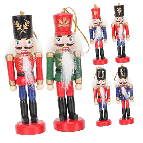 OFFSCH Einzigartiger Nussknacker Weihnachtsdekor 6 Stück Kreatives Nussknacker-Ornament Aus Holz Kleiner Hängender Für Den Baum von OFFSCH