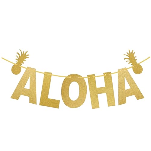 OFFSCH Hawaiianisches Dekor Hawaii-Aloha-Girlande Glitzer-girlanden-Banner Hochzeitsdekoration Karnevalsfahne Palmblätter-Banner Papiergirlande Grüne Blätter Dekor Ananas Monstera von OFFSCH