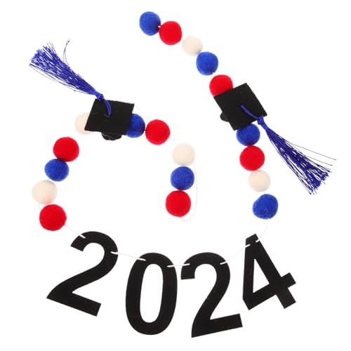 OFFSCH Graduationsbanner mit Wollbommel Tasseln Dekoratives Banner für Abschlussfeier Europäischer Stil Rot Vielseitig Einsetzbar als Party Backdrop und Fotowand Stilvolle Abi Party Deko von OFFSCH
