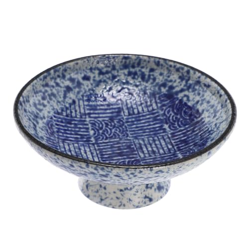 OFFSCH Hoher Dessertteller Eingangsschale Fußtablett Home-Display-Tablett Snackschale mit Sockel Obstschalen dekorative Obstschale erhöhtes Süßigkeitentablett Sockelschale Keramik Blau von OFFSCH