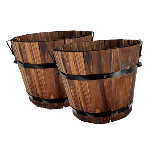 OFFSCH Holzblumentopf 2St Blumentopf große blumentöpfe Outdoor groß Dekoeimer Sukkulenten Pflanzkasten Antiquität Anlage Container-Box kleines Holzfass schmücken Karbonisiertes Holz von OFFSCH