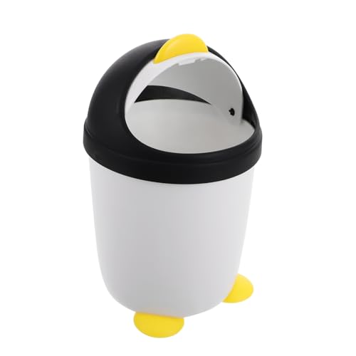 OFFSCH Mini Mülleimer Pinguin mit Deckel Kunststoff Süßer Desktop Abfalleimer für Kinderzimmer Bad Büro Lernhilfe für Sauberes Aufräumen und Umweltbewusstsein von OFFSCH