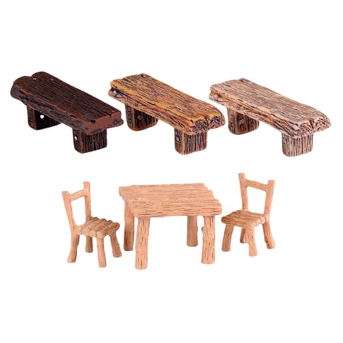 OFFSCH Miniatur Gartenmöbel Set Resin Stuhl und Tisch Kleine Landschaftsdeko für Puppenhaus Feengarten Langlebige Harzstühle Dekorativ für Zuhause und Büro von OFFSCH