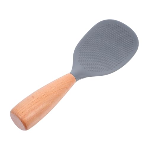OFFSCH Reislöffel aus Silikon mit Holzgriff wiederverwendbares Reispaddel Spatel Form Utensil nicht toller Reislöffel Reisschaufel Reispaddel für Reiskocher Silikonlöffel Kieselgel Grau von OFFSCH