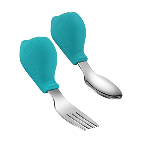 OFFSCH 1Satz Besteckset aus Edelstahl und Löffel und Set für Kleinkinder Ergonomisches Design für Selbstständiges Essen Lebensmittelechtes Material für Füttern und Lernen von OFFSCH