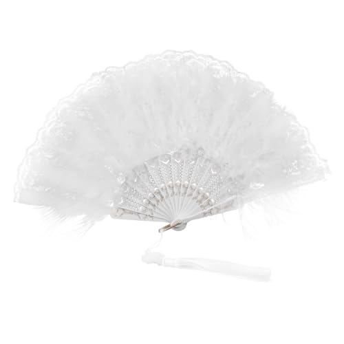 OFFSCH Vintage Faltfächer mit Spitzenbesatz und Weißen Federn Eleganter Handfächer mit Quaste für Braut Tanzrequisit und Orientalische Performance Faltbarer Deko-fächer für Sommer und OFFSCH Vintage Faltfächer mit Spitzenbesatz und Weißen Federn Eleganter Handfächer mit Quaste für Braut Tanzrequisit und Orientalische Performance Faltbarer Deko-fächer für Sommer und von OFFSCH
