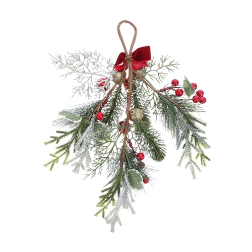 OFFSCH Weihnachtlicher Teardrop Swag mit goldfarbenen Kugeln und Roten Beeren Künstlicher Türkranz PVC Pe-Material Winterliche Wanddeko für Innen Außenbereich Festliche von OFFSCH