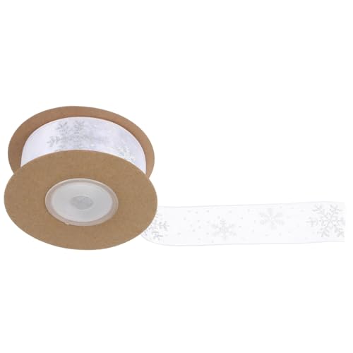 OFFSCH Weihnachtsgeschenkband aus Weißem Chiffon mit Silbernen Schneeflocken Weiches Langlebiges Dekoband für Party Geschenkverpackung und DIY weihnachtsschmuck von OFFSCH