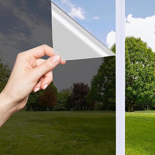 OFHome Spiegelfolie tönungsfolie Selbstklebend, Fensterfolie Blickdicht von Aussen, UV-Schutz Sonnenschutzfolie, Wärmeisolierung Sichtschutz, scheibentönungsfolie mit Kleber, Schwarz Silber 60x300cm von OFHome