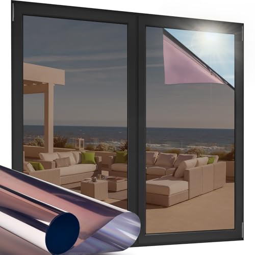 OFHome Fensterfolie von innen durchsichtig von aussen Blickdicht, Spiegelfolie Selbsthaftend Wärmeisolierung, Sonnenschutzfolie UV-Schutz Thermofolie Fenster Gegen hitze, Braun Silber, 90x200cm von OFHome