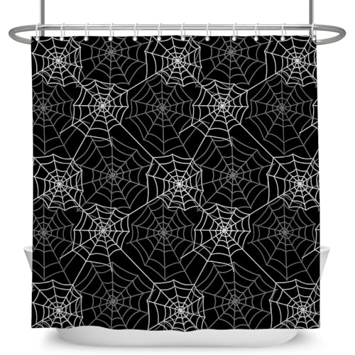 OFILA Halloween-Duschvorhang für Badezimmer, modern, gruselig, schwarz-weiß, Spinnennetz-Duschvorhänge, wasserdichtes Polyestergewebe, dekorativ, 180 x 180 cm OFILA Halloween-Duschvorhang für Badezimmer, modern, gruselig, schwarz-weiß, Spinnennetz-Duschvorhänge, wasserdichtes Polyestergewebe, dekorativ, 180 x 180 cm von OFILA