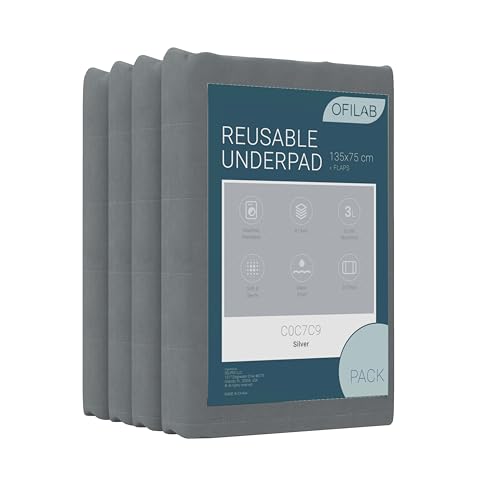 OFILAB | Inkontinenzunterlage Waschbar 135 cm mit Flügeln und 4 Schichten | 2 Stück | Absorbierend 3L/m² | Wasserdicht und Wiederverwendbar | Für Senioren, Kinder | Erhältlich in 90 cm, 135 cm, 150 cm von OFILAB