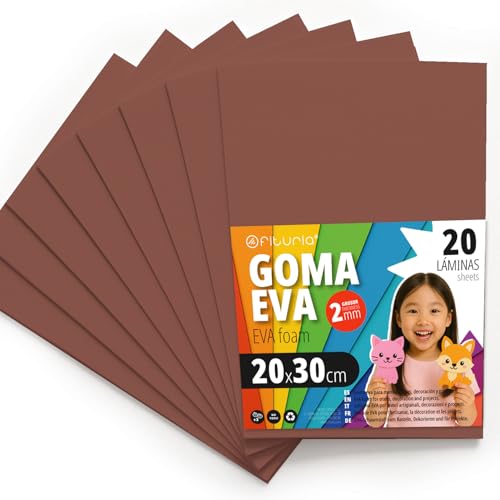 OFITURIA Moosgummi für Bastelarbeiten und Schulprojekte, Farbiges Schaumstoff ideal für DIY, Dekoration, Scrapbooking und kreative Projekte 20x30cm (Braun, 20 Stk) von OFITURIA