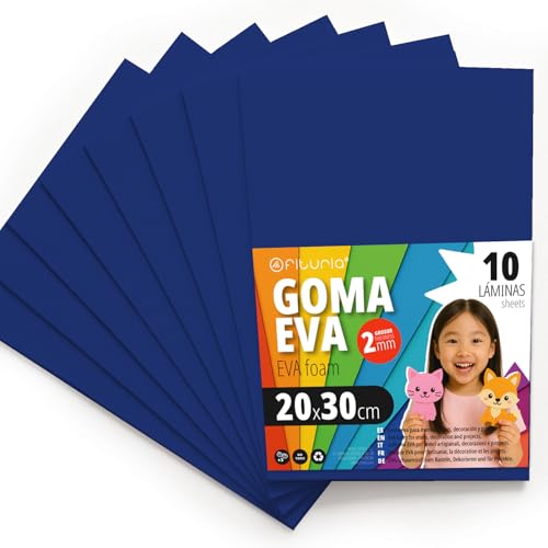 OFITURIA Moosgummi für Bastelarbeiten und Schulprojekte, Farbiges Schaumstoff ideal für DIY, Dekoration, Scrapbooking und kreative Projekte 20x30cm (Dunkelblau, 10 Stk) von OFITURIA