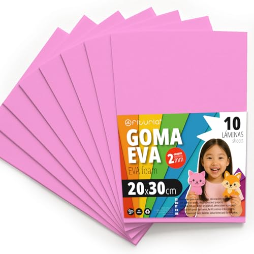 OFITURIA Moosgummi für Bastelarbeiten und Schulprojekte, Farbiges Schaumstoff ideal für DIY, Dekoration, Scrapbooking und kreative Projekte 20x30cm (Rosa, 10 Stk) von OFITURIA