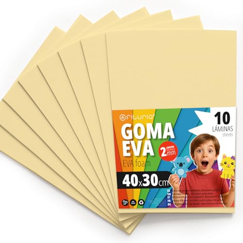 OFITURIA Moosgummi für Bastelarbeiten und Schulprojekte, Farbiges Schaumstoff ideal für DIY, Dekoration, Scrapbooking und kreative Projekte 40x30cm (Creme, 10 Stk) von OFITURIA