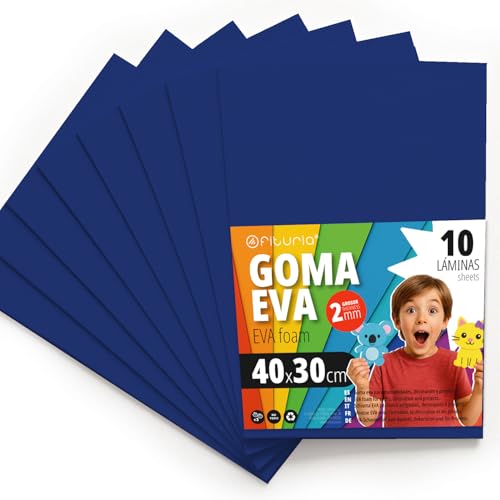 OFITURIA Moosgummi für Bastelarbeiten und Schulprojekte, Farbiges Schaumstoff ideal für DIY, Dekoration, Scrapbooking und kreative Projekte 40x30cm (Dunkelblau, 10 Stk) von OFITURIA