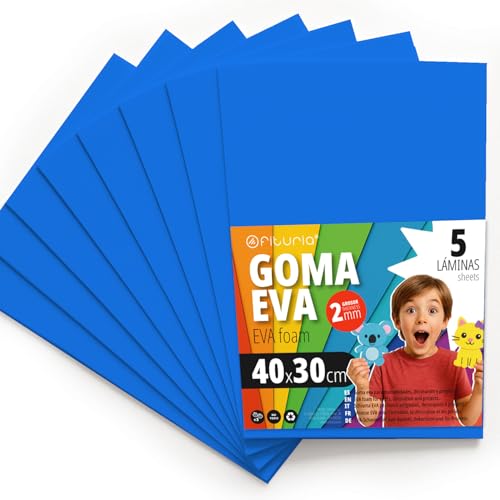OFITURIA Moosgummi für Bastelarbeiten und Schulprojekte, Farbiges Schaumstoff ideal für DIY, Dekoration, Scrapbooking und kreative Projekte 40x30cm (Hellblau, 5 Stk) von OFITURIA